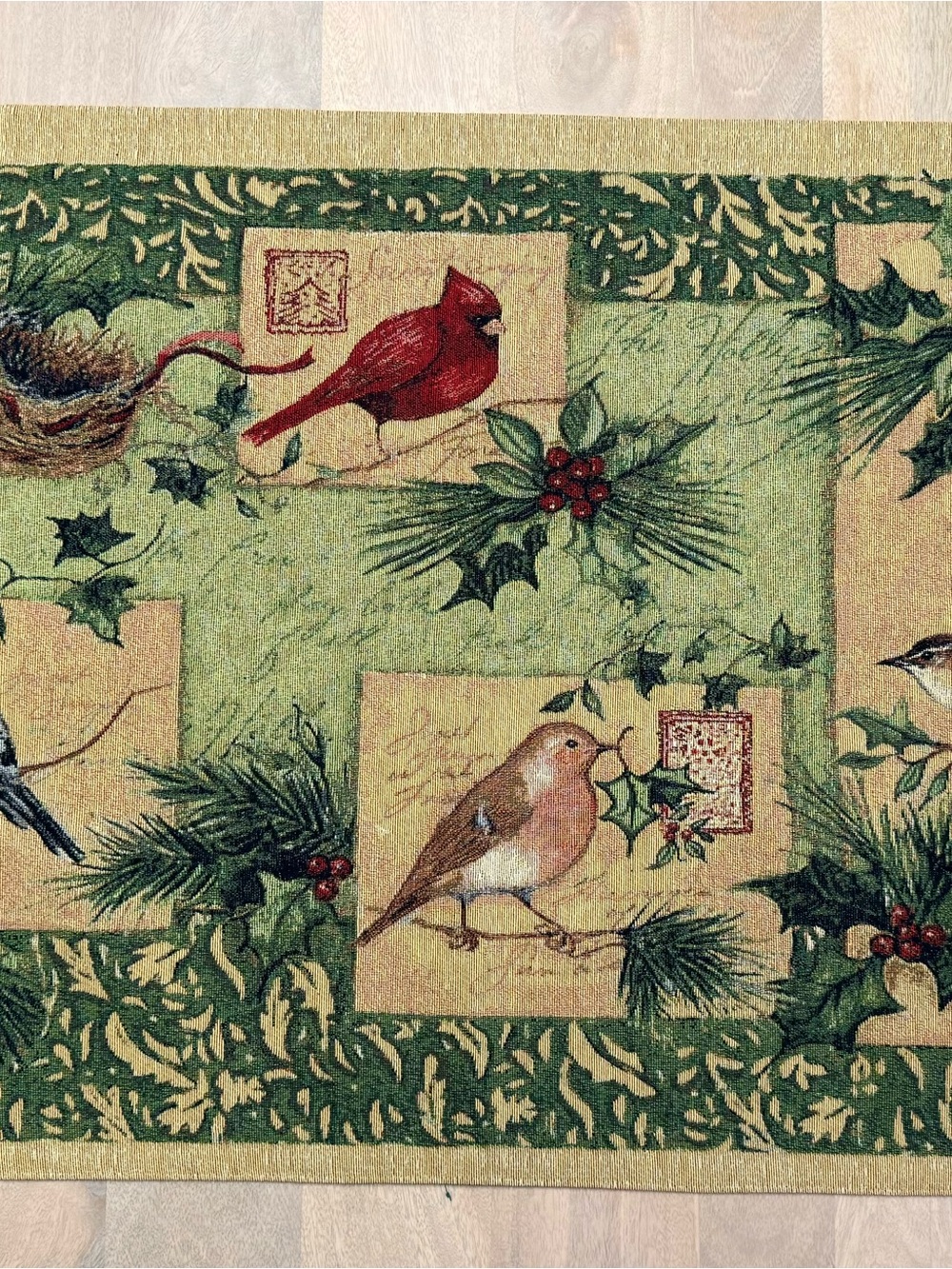 Vintage 1990’s Winter Holiday Bird Tapestry Wall Hanging